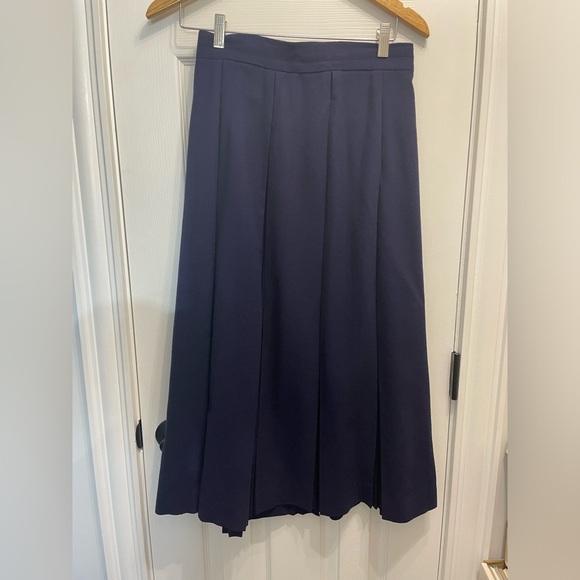 29-Vintage Susan Bristol Maxi Wool Pleated Skirt Dark Navy Blue 10 Librarian - Picture 1 of 11